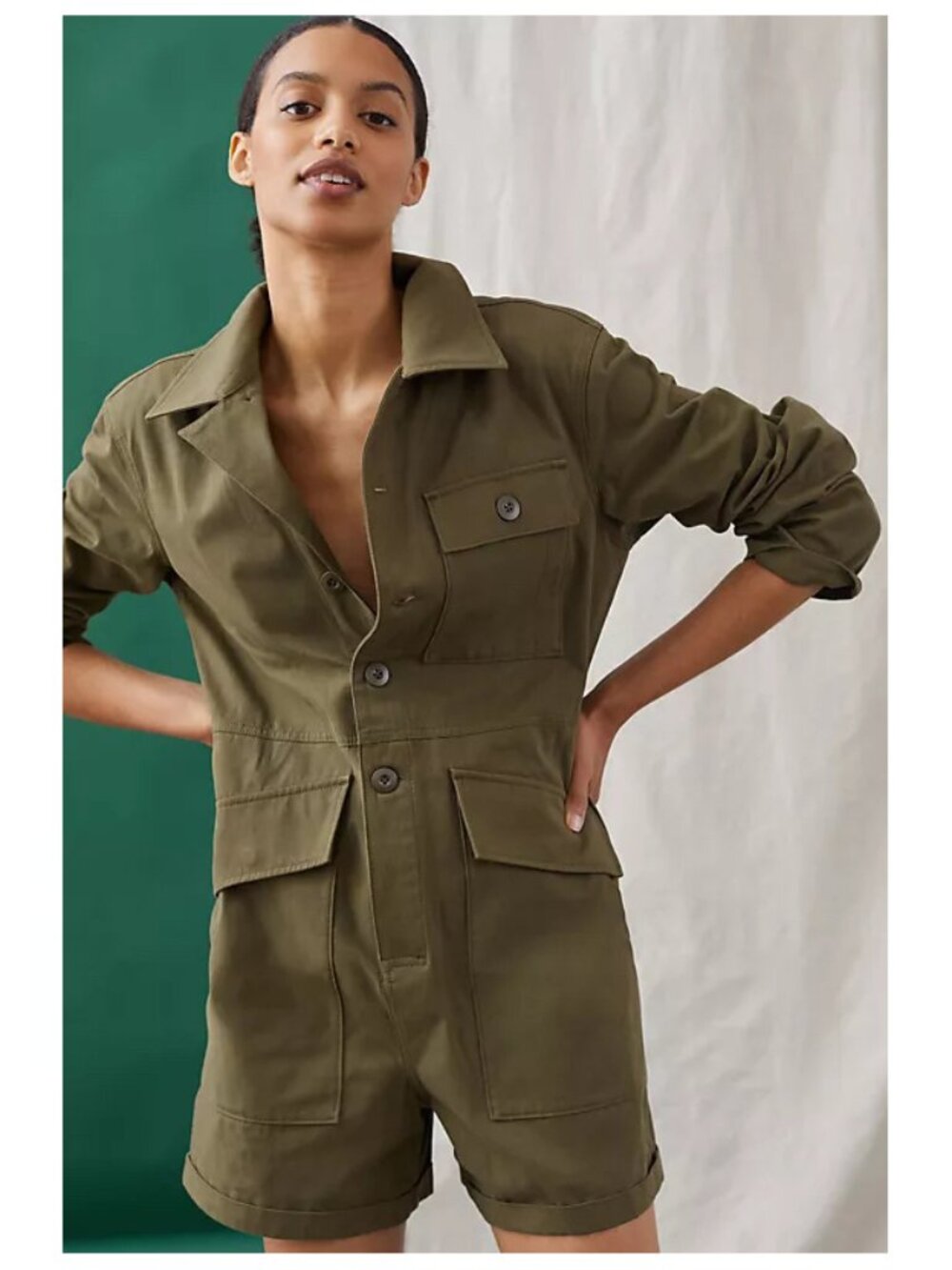 Mare Mare | 100% Cotton Olive Utility Romper | NWT - Picture 2 of 7